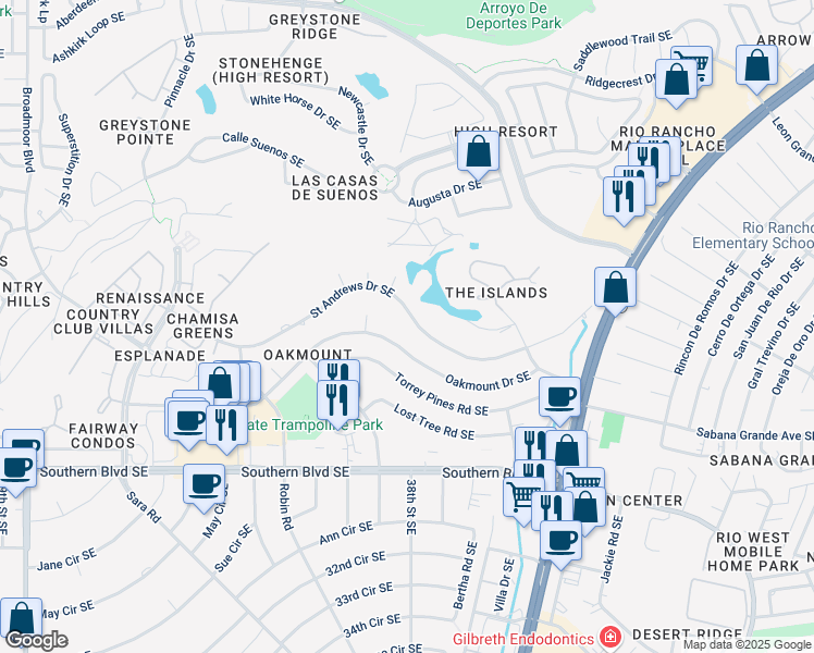 map of restaurants, bars, coffee shops, grocery stores, and more near 3709 Saint Andrews Drive Southeast in Rio Rancho