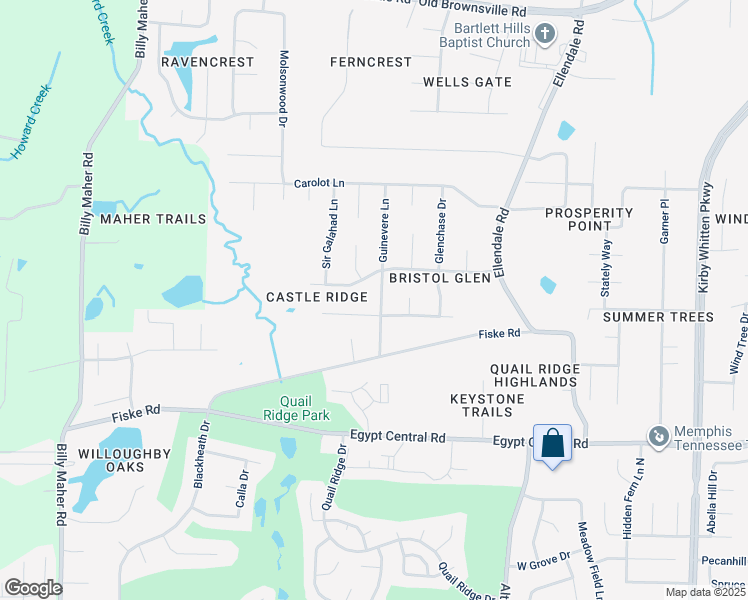 map of restaurants, bars, coffee shops, grocery stores, and more near 4445 Guinevere Lane in Bartlett