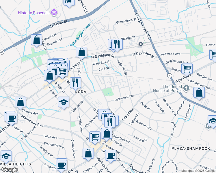 map of restaurants, bars, coffee shops, grocery stores, and more near in Charlotte