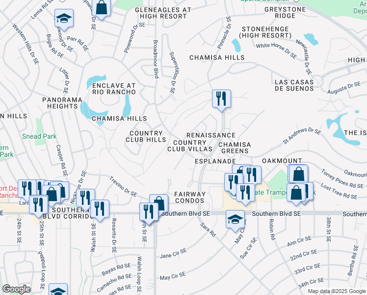 map of restaurants, bars, coffee shops, grocery stores, and more near 712 Renaissance Loop Southeast in Rio Rancho