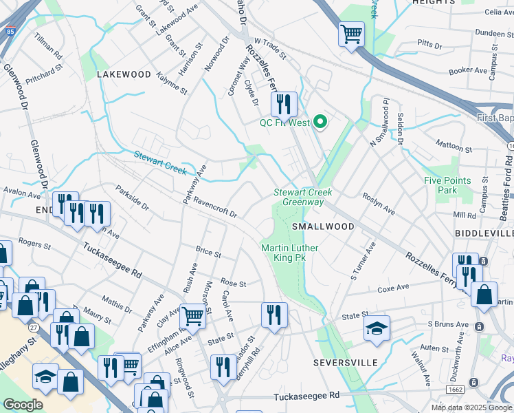 map of restaurants, bars, coffee shops, grocery stores, and more near 717 September Lane in Charlotte
