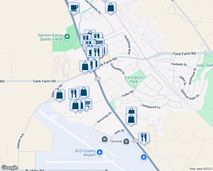 map of restaurants, bars, coffee shops, grocery stores, and more near 883 El Capitan Way in San Luis Obispo