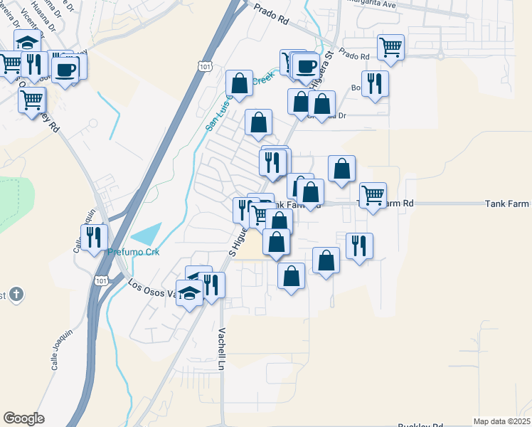 map of restaurants, bars, coffee shops, grocery stores, and more near in San Luis Obispo