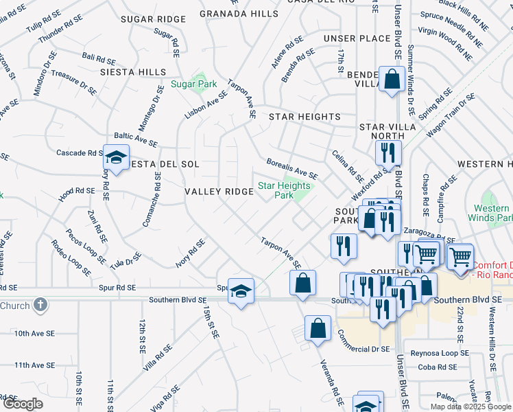 map of restaurants, bars, coffee shops, grocery stores, and more near 825 Lepus Court Southeast in Rio Rancho