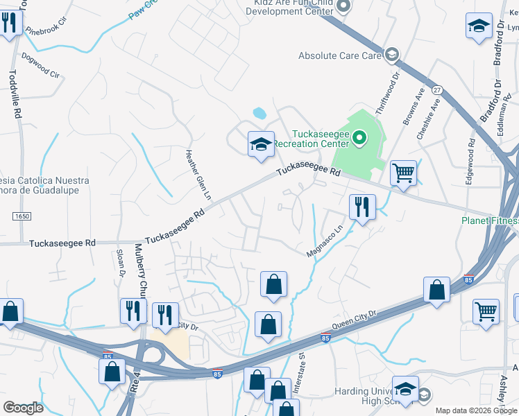 map of restaurants, bars, coffee shops, grocery stores, and more near 2408 Reid Oaks Drive in Charlotte