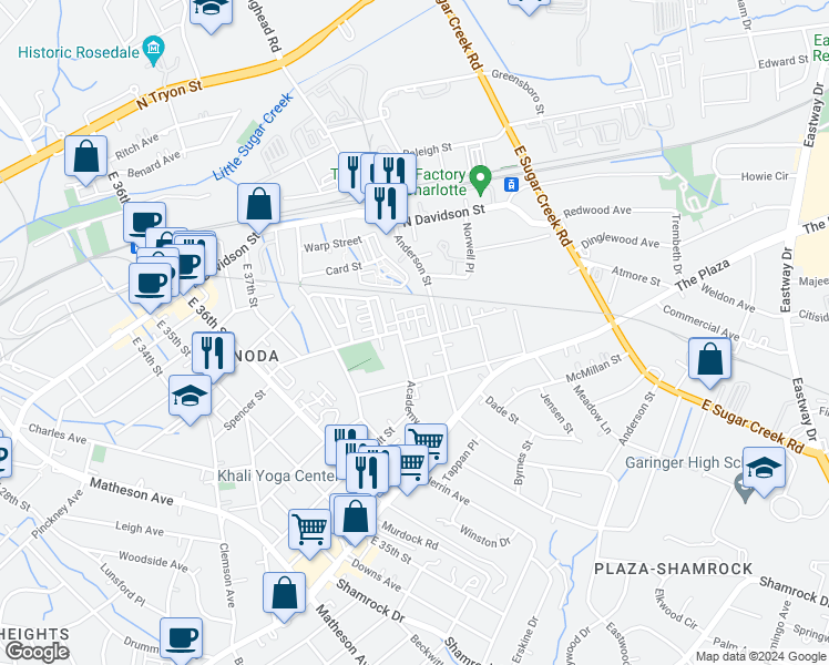 map of restaurants, bars, coffee shops, grocery stores, and more near in Charlotte