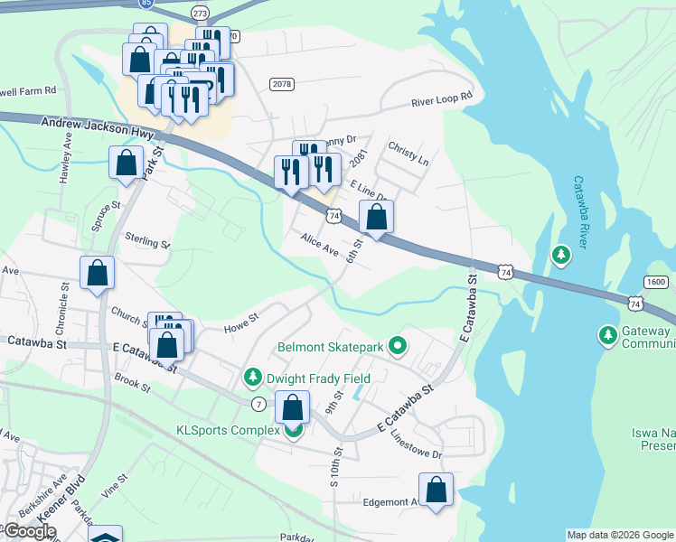 map of restaurants, bars, coffee shops, grocery stores, and more near 28 Alice Avenue in Belmont