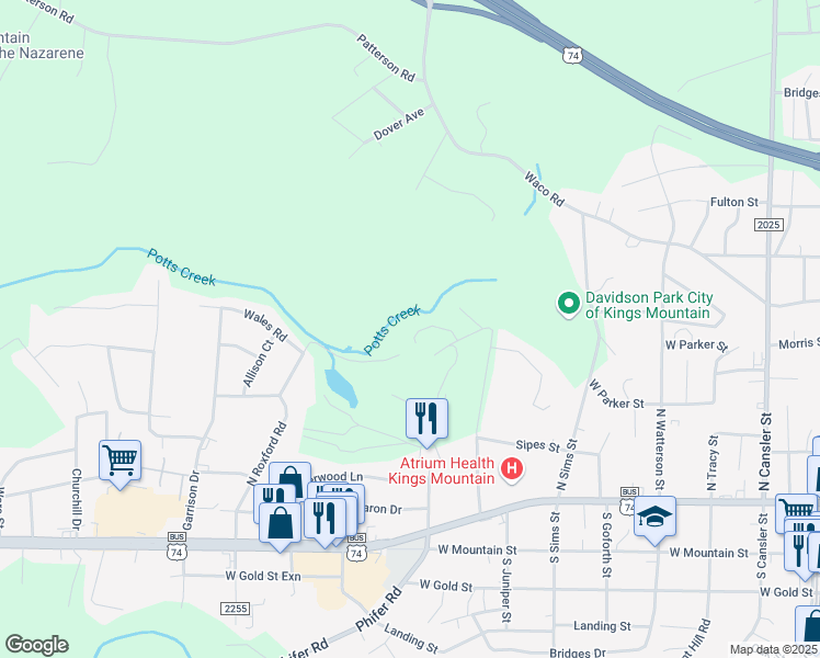map of restaurants, bars, coffee shops, grocery stores, and more near 358 Edgemont Drive in Kings Mountain