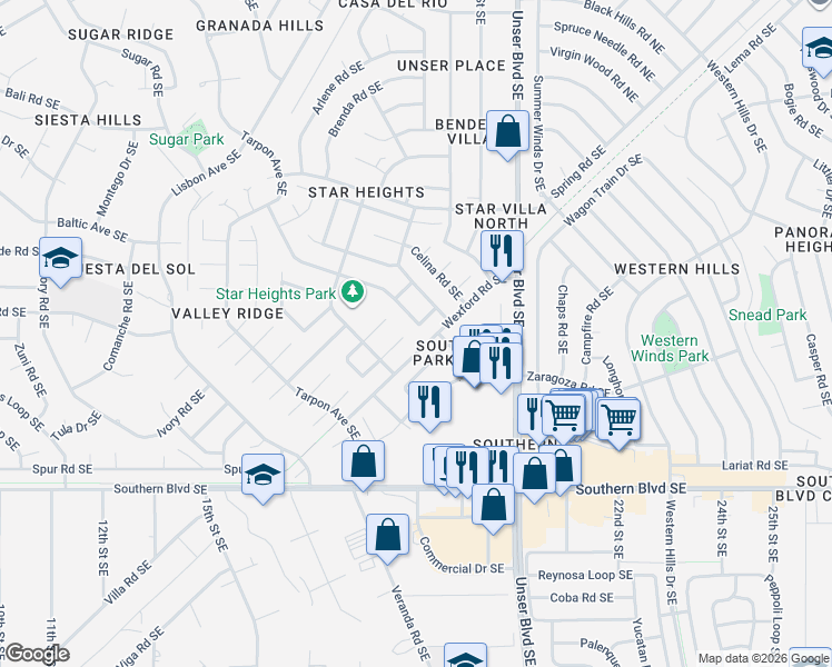 map of restaurants, bars, coffee shops, grocery stores, and more near 1766 Borealis Avenue Southeast in Rio Rancho