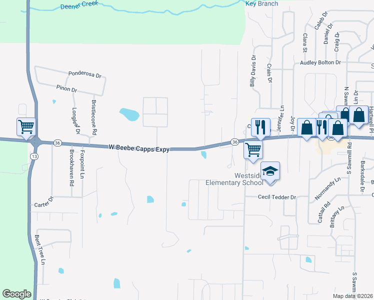 map of restaurants, bars, coffee shops, grocery stores, and more near 3 Ridgewood Lane in Searcy