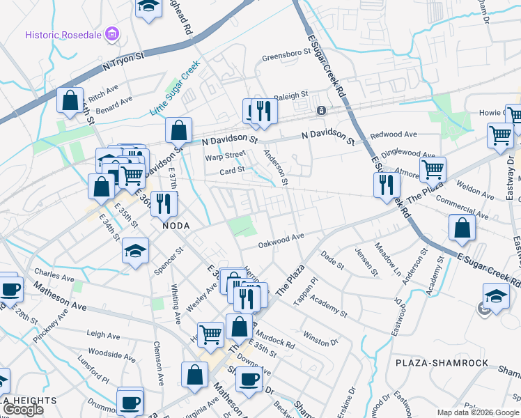 map of restaurants, bars, coffee shops, grocery stores, and more near in Charlotte