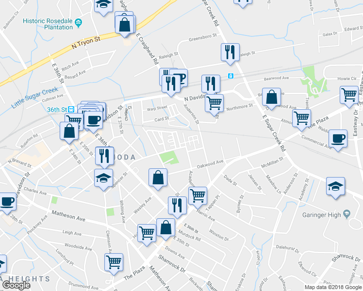 map of restaurants, bars, coffee shops, grocery stores, and more near in Charlotte