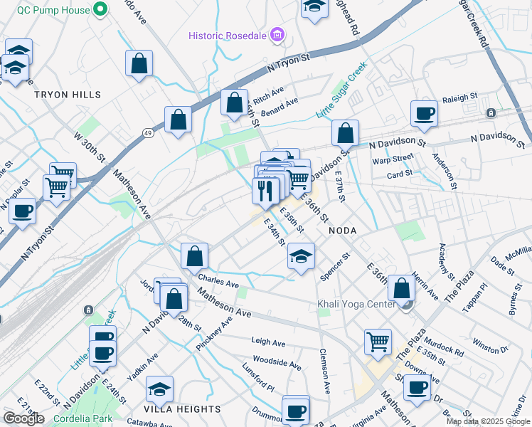 map of restaurants, bars, coffee shops, grocery stores, and more near in Charlotte