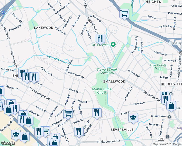map of restaurants, bars, coffee shops, grocery stores, and more near 717 September Lane in Charlotte