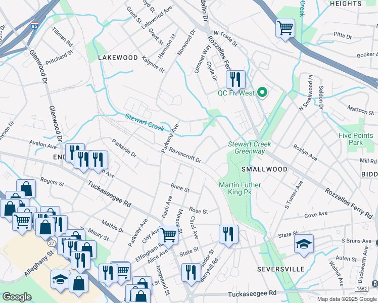 map of restaurants, bars, coffee shops, grocery stores, and more near 900 September Lane in Charlotte