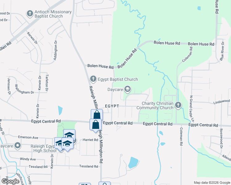 map of restaurants, bars, coffee shops, grocery stores, and more near 4434 Egypt Church Road in Memphis