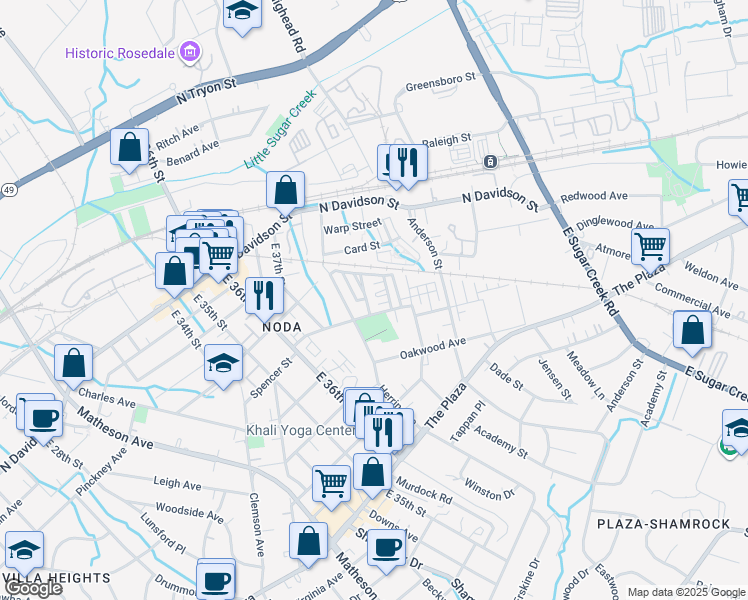 map of restaurants, bars, coffee shops, grocery stores, and more near 3471 Steel Yard Court in Charlotte