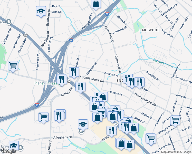 map of restaurants, bars, coffee shops, grocery stores, and more near 3830 Tuckaseegee Road in Charlotte