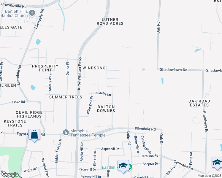 map of restaurants, bars, coffee shops, grocery stores, and more near 4457 Bishops Valley Lane in Memphis
