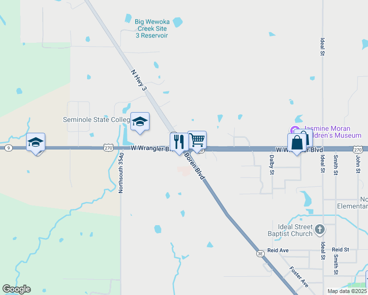 map of restaurants, bars, coffee shops, grocery stores, and more near 2424 West Wrangler Boulevard in Seminole