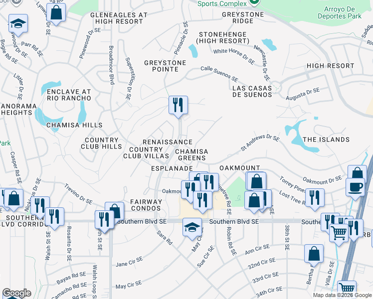 map of restaurants, bars, coffee shops, grocery stores, and more near 3333 Marino Drive in Rio Rancho