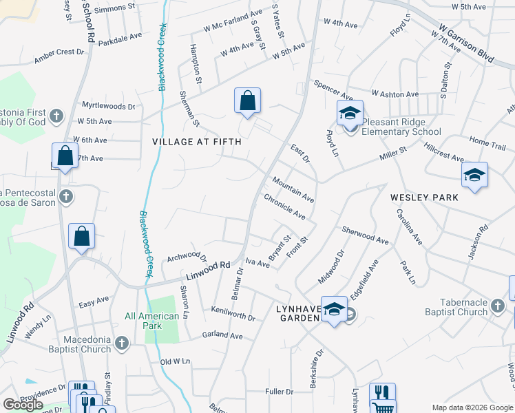 map of restaurants, bars, coffee shops, grocery stores, and more near 1306 Linwood Road in Gastonia