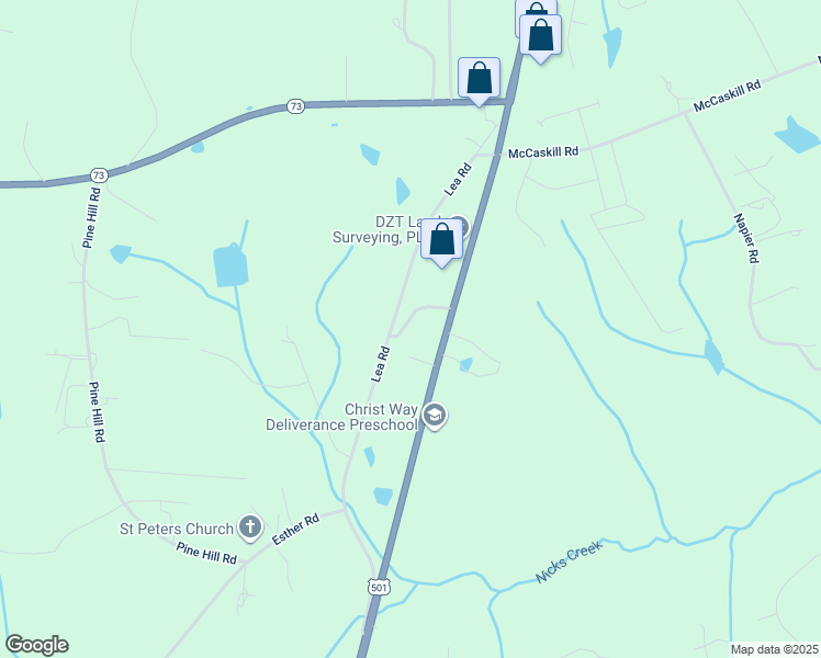 map of restaurants, bars, coffee shops, grocery stores, and more near McLaughlin Lane in Moore County