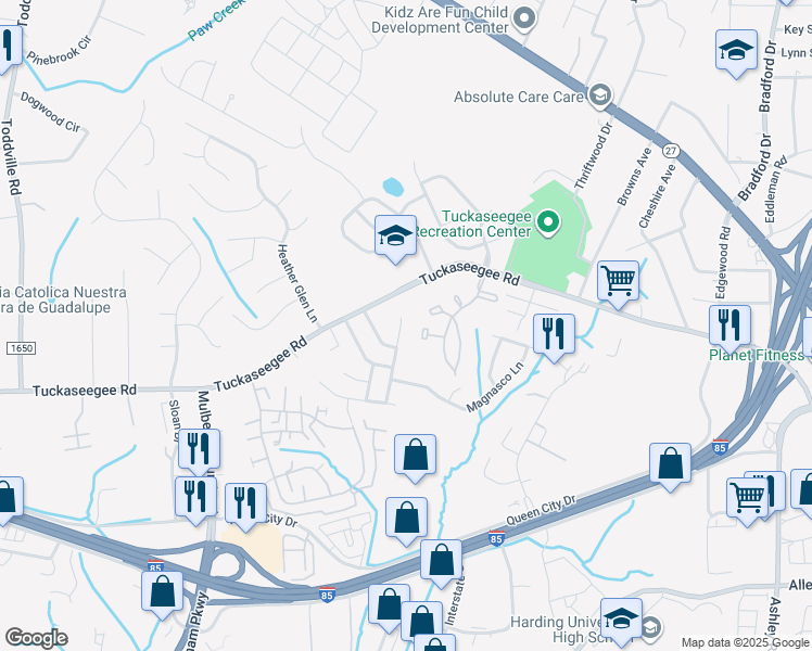 map of restaurants, bars, coffee shops, grocery stores, and more near 3122 Timberbrook Drive in Charlotte