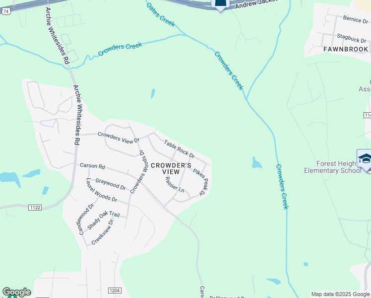 map of restaurants, bars, coffee shops, grocery stores, and more near 3360 Table Rock Drive in Gastonia