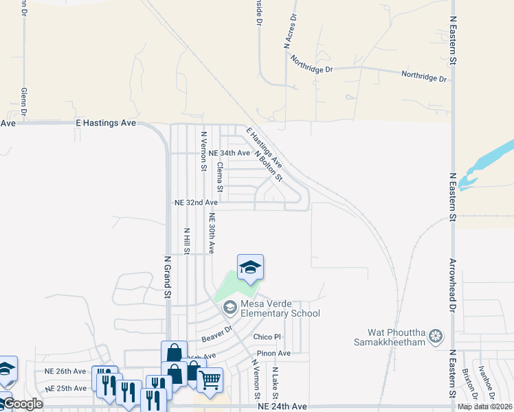 map of restaurants, bars, coffee shops, grocery stores, and more near 3200 Mesa Verde Drive in Amarillo