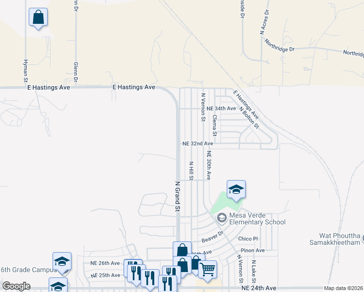 map of restaurants, bars, coffee shops, grocery stores, and more near 3201 North Hill Street in Amarillo