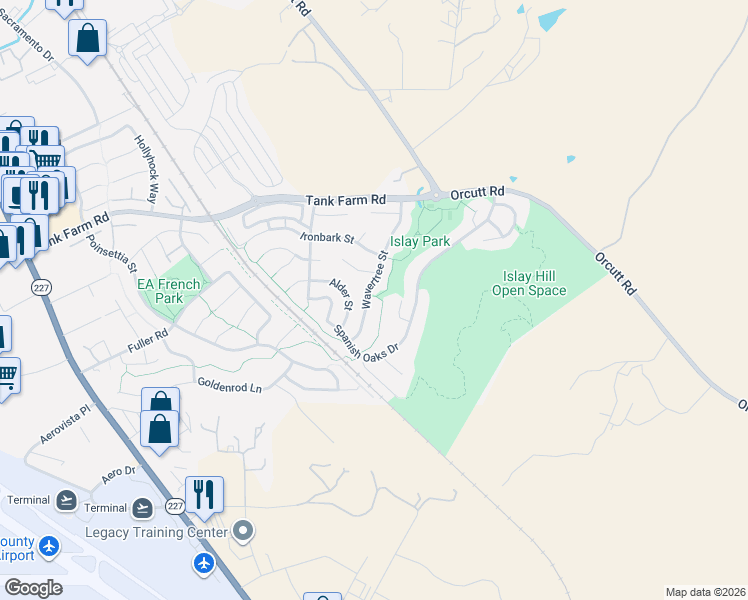 map of restaurants, bars, coffee shops, grocery stores, and more near 4545 Wavertree Street in San Luis Obispo