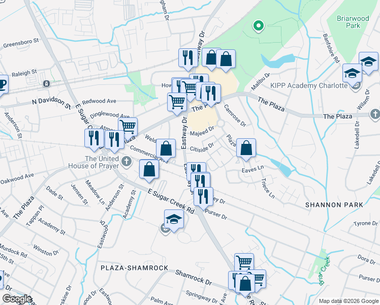 map of restaurants, bars, coffee shops, grocery stores, and more near in Charlotte