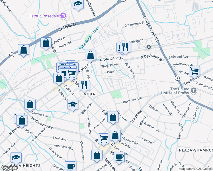 map of restaurants, bars, coffee shops, grocery stores, and more near in Charlotte