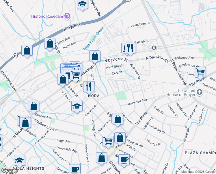 map of restaurants, bars, coffee shops, grocery stores, and more near in Charlotte