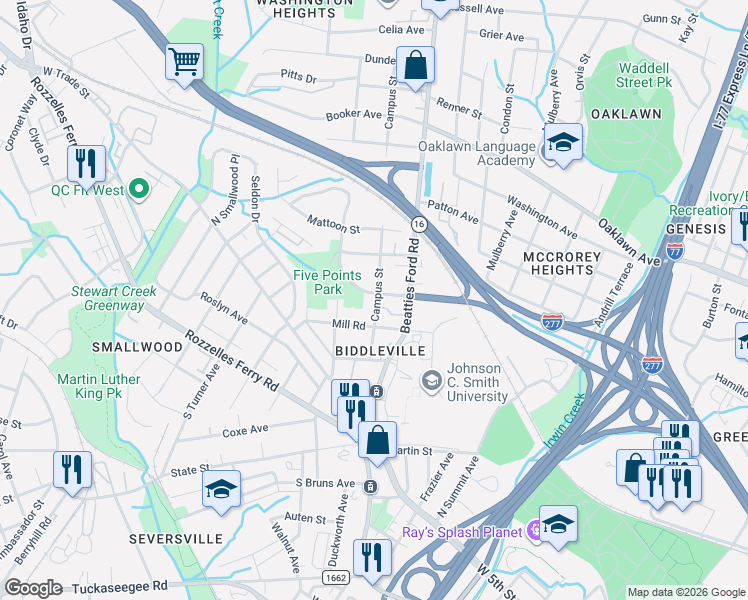 map of restaurants, bars, coffee shops, grocery stores, and more near in Charlotte