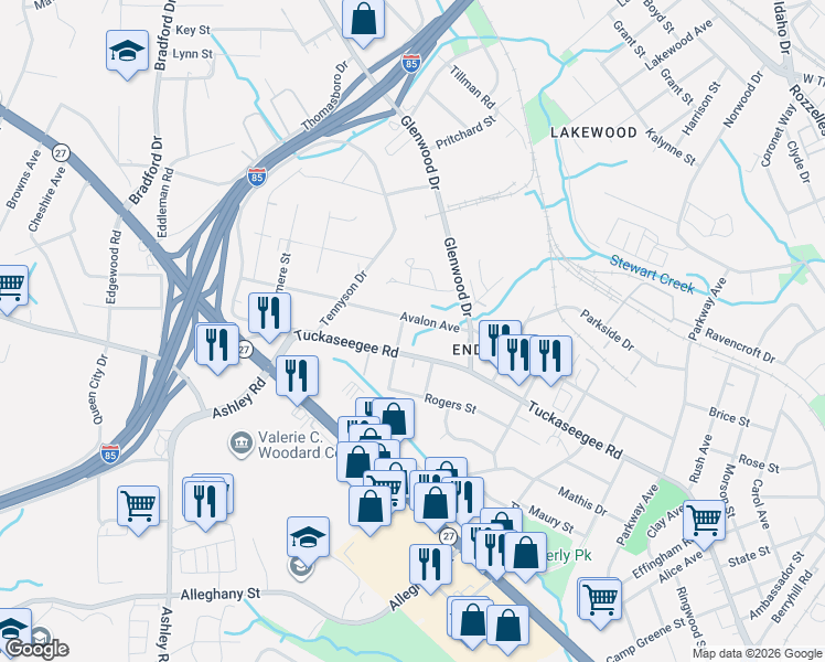 map of restaurants, bars, coffee shops, grocery stores, and more near in Charlotte