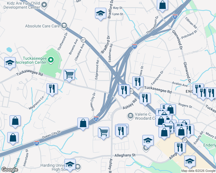 map of restaurants, bars, coffee shops, grocery stores, and more near in Charlotte