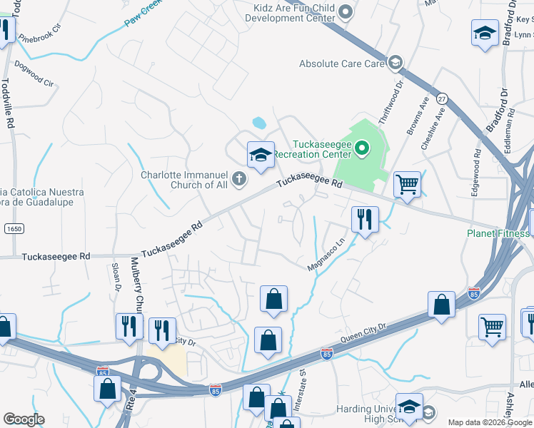 map of restaurants, bars, coffee shops, grocery stores, and more near 3122 Timberbrook Drive in Charlotte