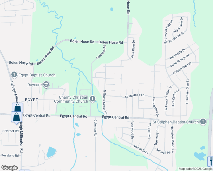 map of restaurants, bars, coffee shops, grocery stores, and more near 4518 Cedar Leaf Cove in Memphis