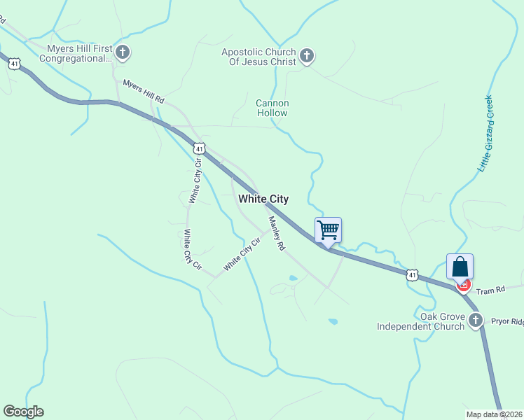 map of restaurants, bars, coffee shops, grocery stores, and more near 32 Manley Road in Tracy City