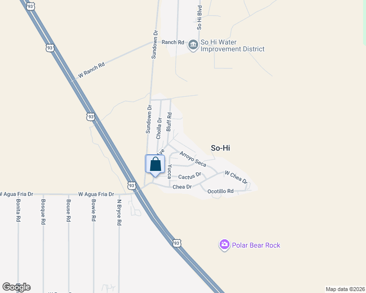 map of restaurants, bars, coffee shops, grocery stores, and more near 3401 High Road in Kingman