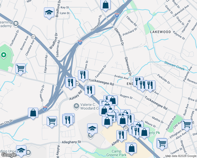 map of restaurants, bars, coffee shops, grocery stores, and more near 1109 Tennyson Drive in Charlotte
