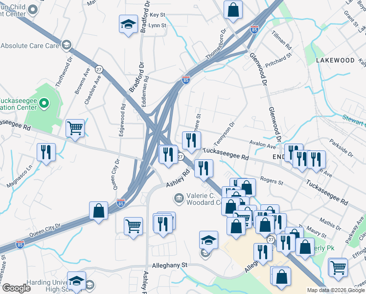 map of restaurants, bars, coffee shops, grocery stores, and more near 4132 Ellie Lane in Charlotte