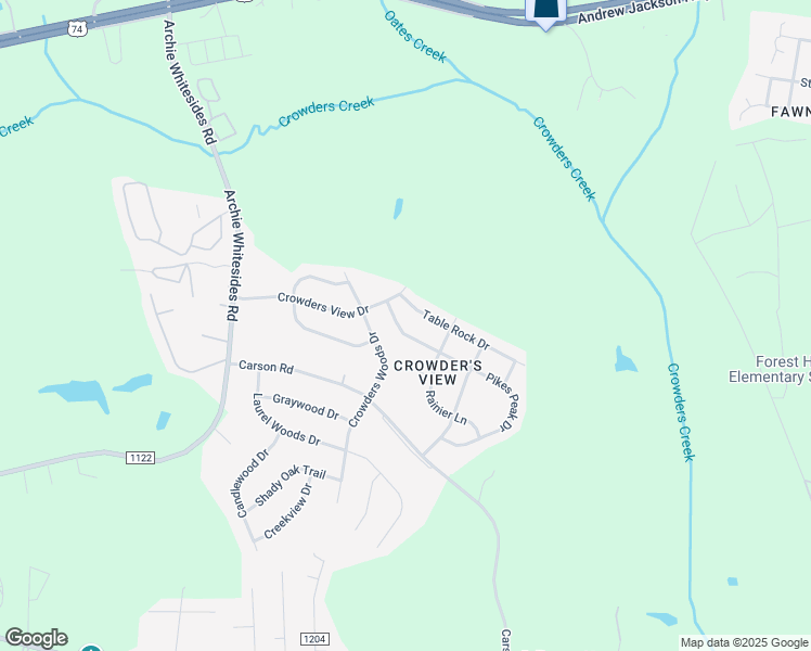 map of restaurants, bars, coffee shops, grocery stores, and more near 3442 Pikes Peak Drive in Gastonia