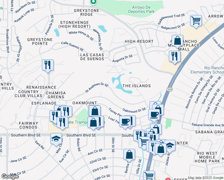 map of restaurants, bars, coffee shops, grocery stores, and more near 3709 Saint Andrews Drive Southeast in Rio Rancho