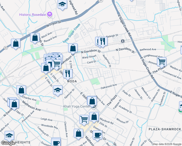 map of restaurants, bars, coffee shops, grocery stores, and more near in Charlotte