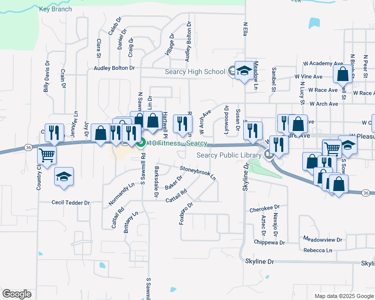 map of restaurants, bars, coffee shops, grocery stores, and more near 2103 West Beebe Capps Expressway in Searcy