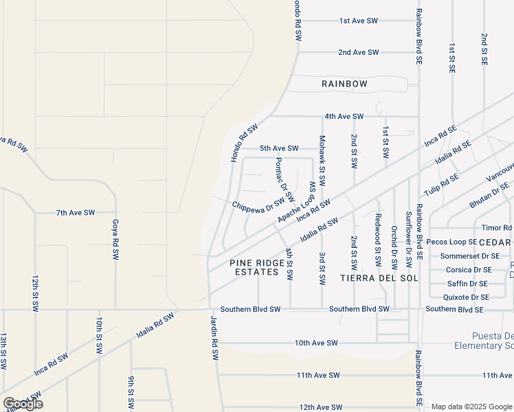 map of restaurants, bars, coffee shops, grocery stores, and more near 497 Chippewa Drive Southwest in Rio Rancho