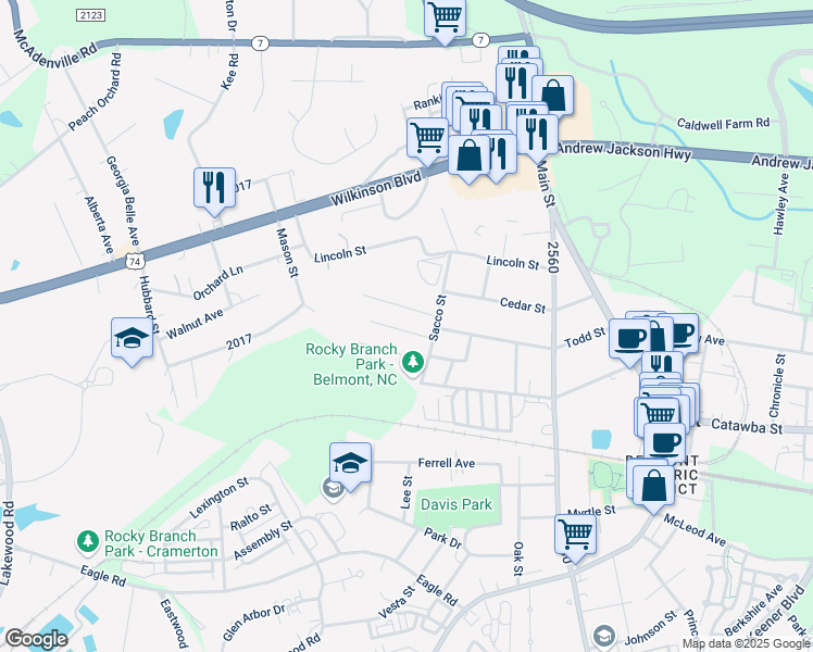 map of restaurants, bars, coffee shops, grocery stores, and more near 312 Elm Street in Belmont